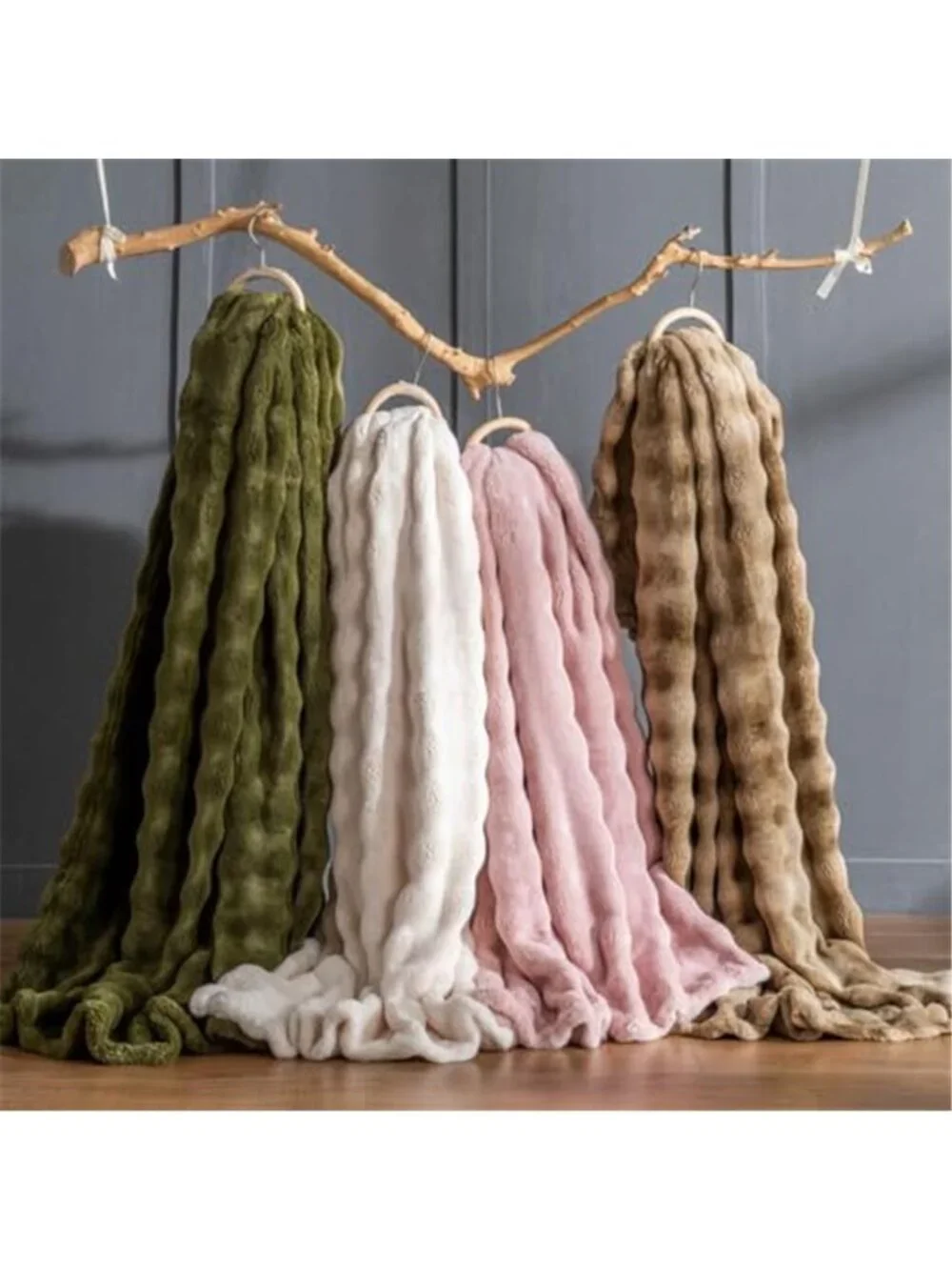 Pink Faux Fur Throw Blanket Fluffy 3D Bubble Fleece Plush Sofa Couch Bed Decor